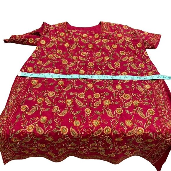 Indian Red Floral Embroidered Short Sleeve Kurta Dress and Pants 2 Piece Set - Picture 9 of 16